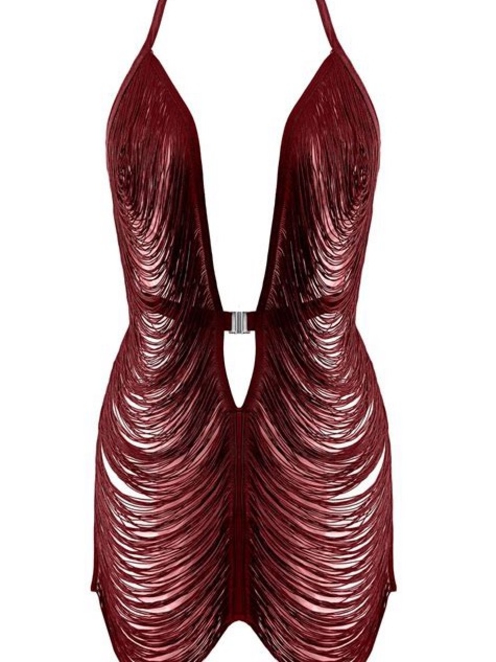 Thistle and Spire Red Burgundy Fringe Plunge Chemise Slip Lingerie Ruby